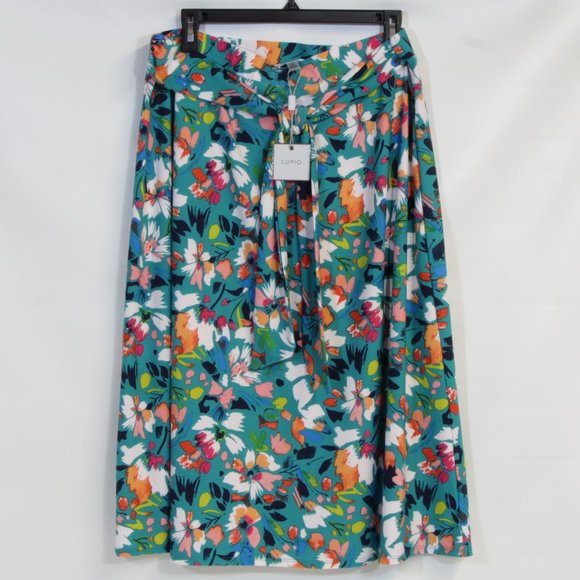 Cupio Blue Floral Spring Midi Skirt NWT - Picture 1 of 7